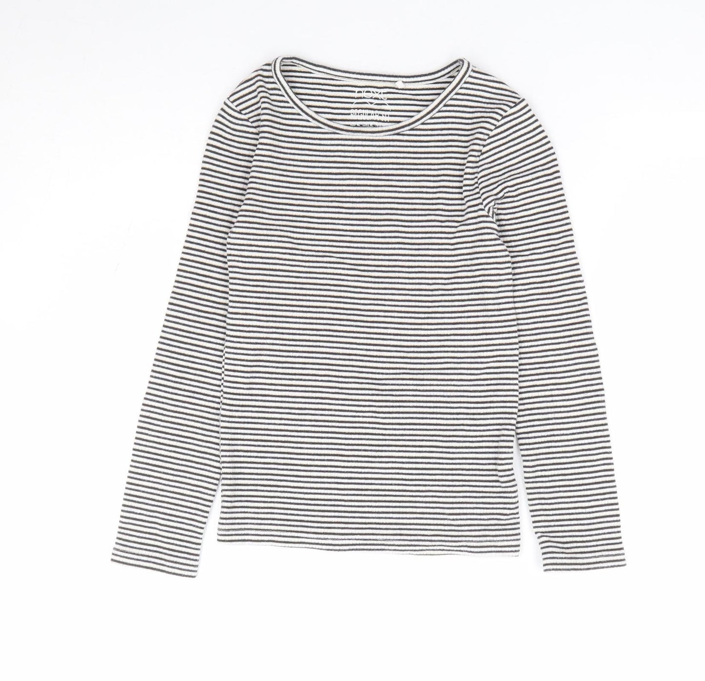 NEXT Girls Black Striped Cotton Jersey T-Shirt Size 9 Years Round Neck Pullover