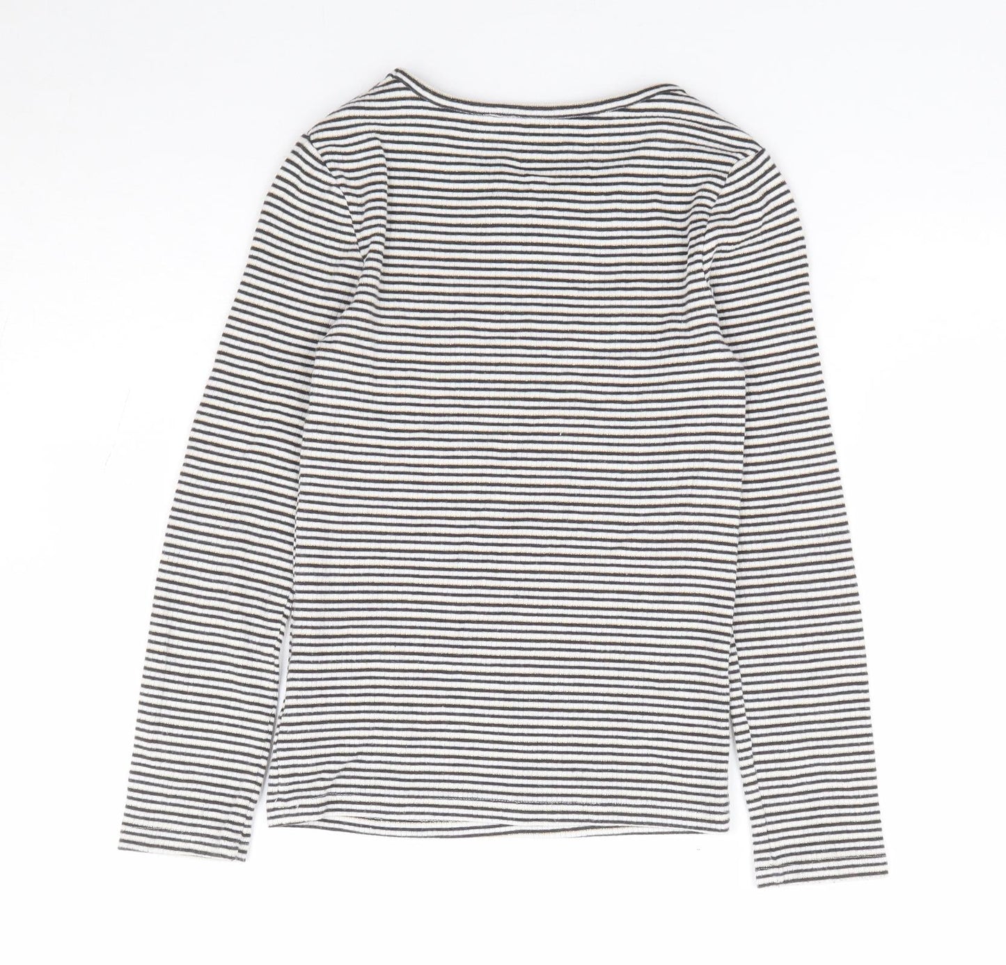 NEXT Girls Black Striped Cotton Jersey T-Shirt Size 9 Years Round Neck Pullover