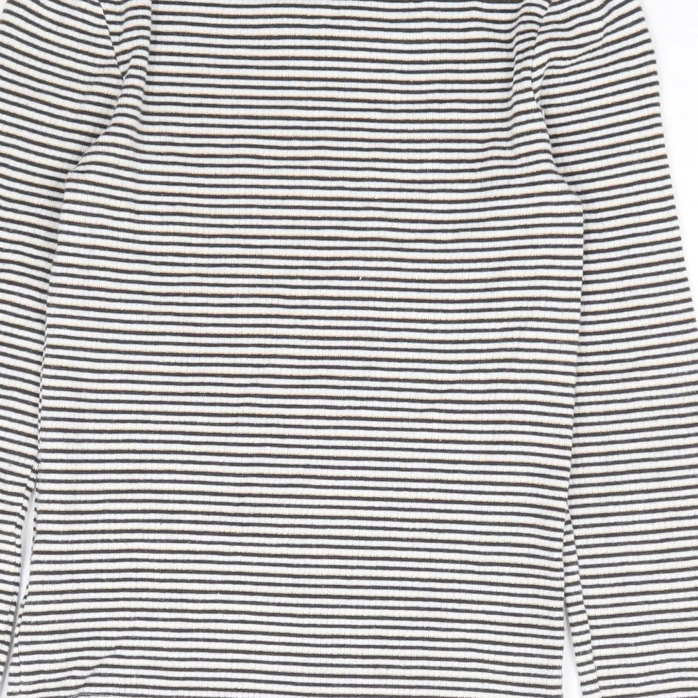 NEXT Girls Black Striped Cotton Jersey T-Shirt Size 9 Years Round Neck Pullover