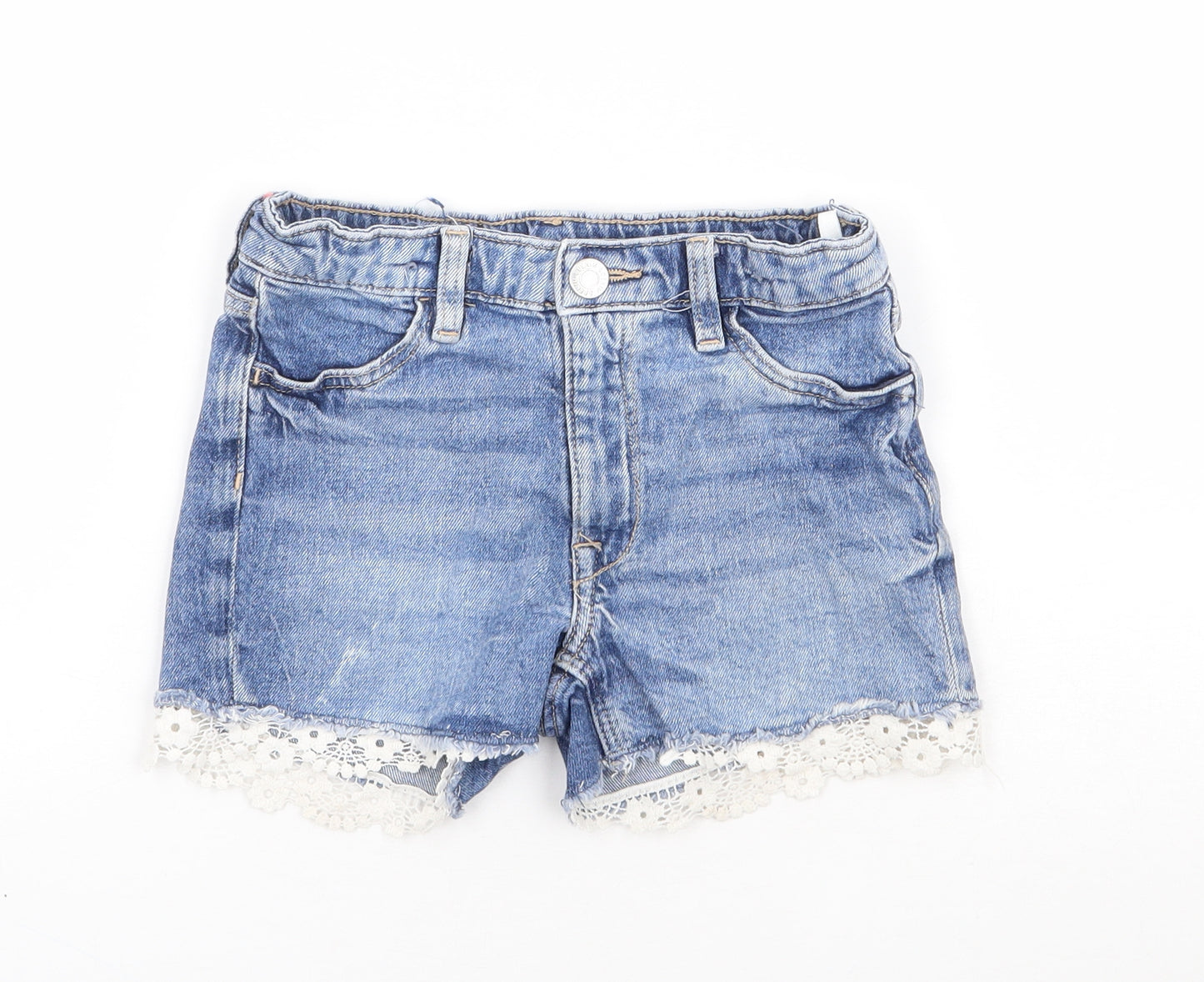 H&M Girls Blue Cotton Cut-Off Shorts Size 6-7 Years Regular Zip