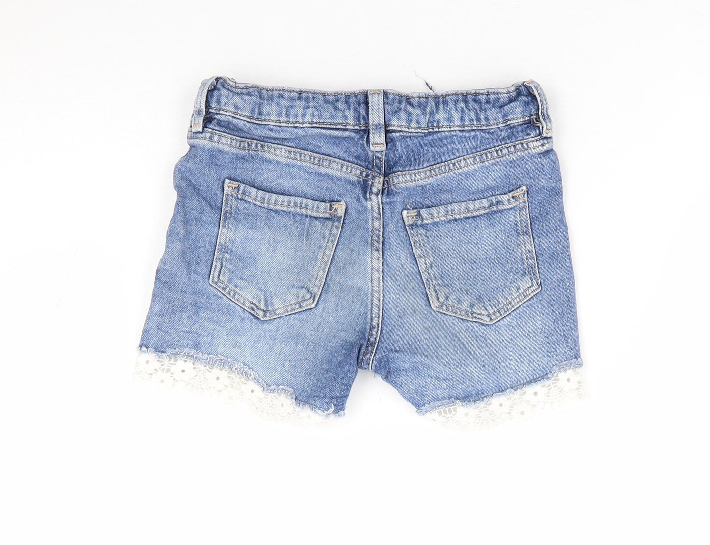 H&M Girls Blue Cotton Cut-Off Shorts Size 6-7 Years Regular Zip