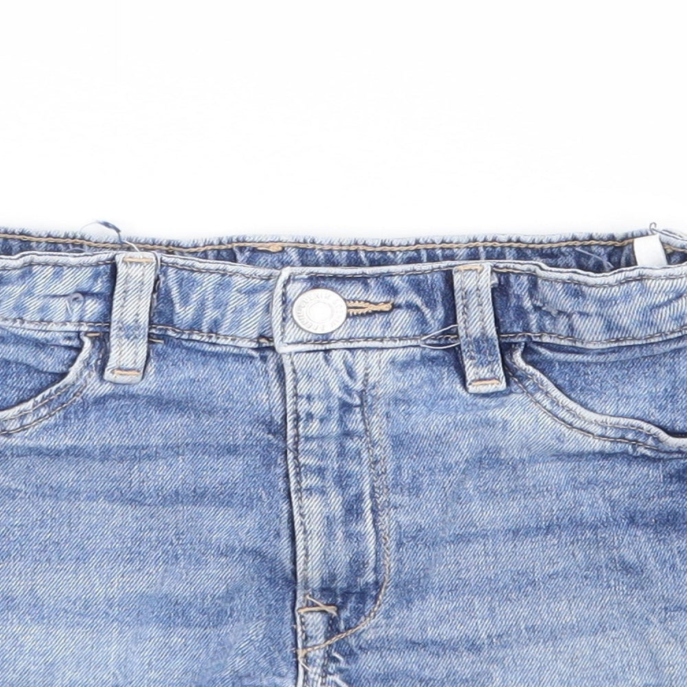 H&M Girls Blue Cotton Cut-Off Shorts Size 6-7 Years Regular Zip