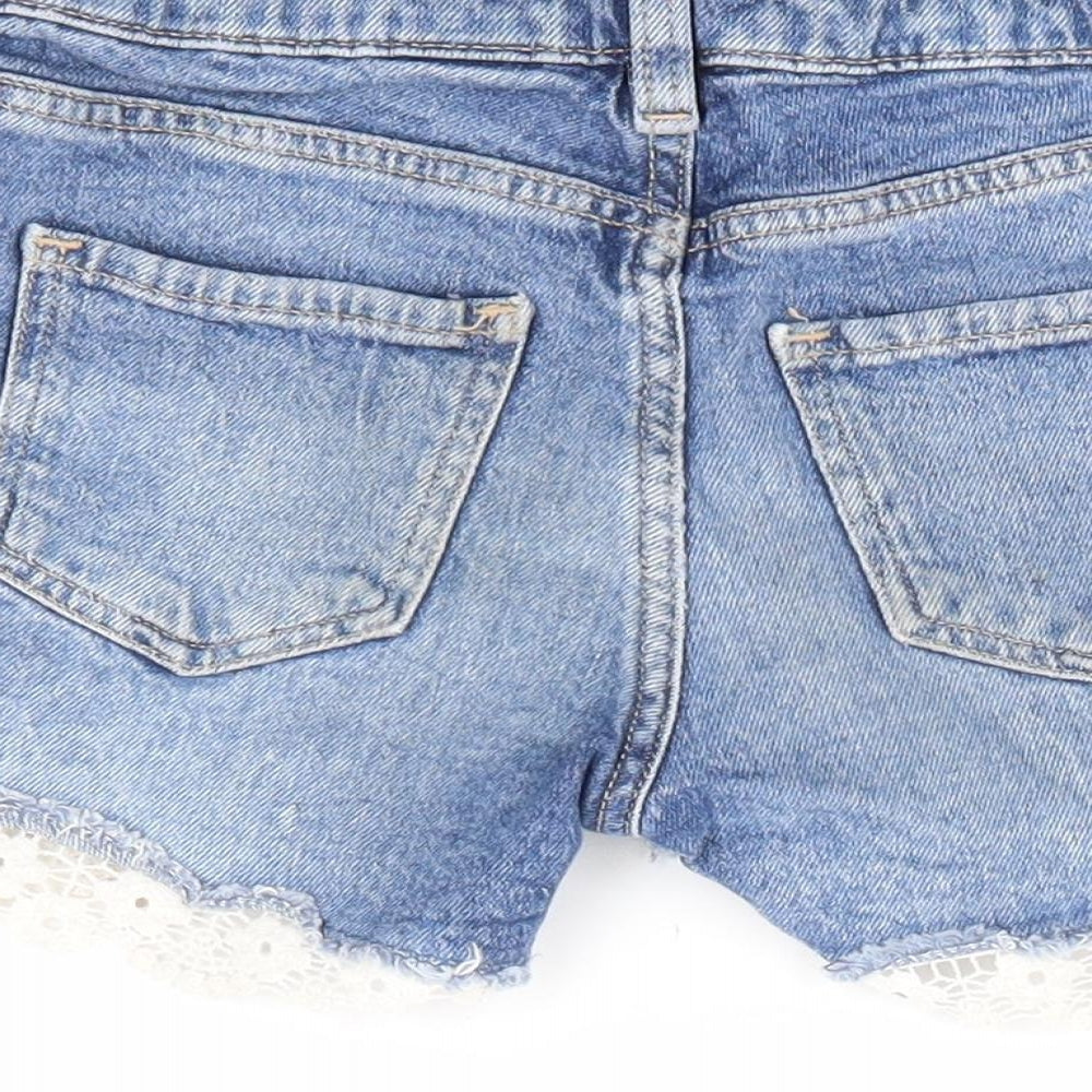 H&M Girls Blue Cotton Cut-Off Shorts Size 6-7 Years Regular Zip