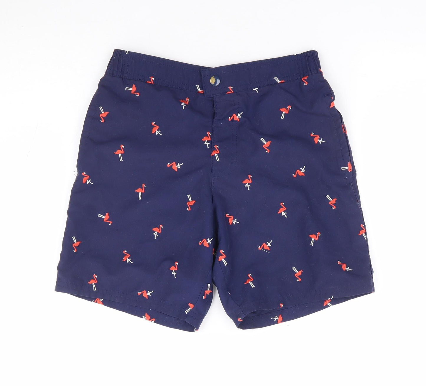 Marks and Spencer Boys Blue Geometric Polyester Sweat Shorts Size 10-11 Years Regular Snap - Flamingo