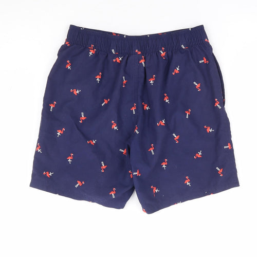 Marks and Spencer Boys Blue Geometric Polyester Sweat Shorts Size 10-11 Years Regular Snap - Flamingo