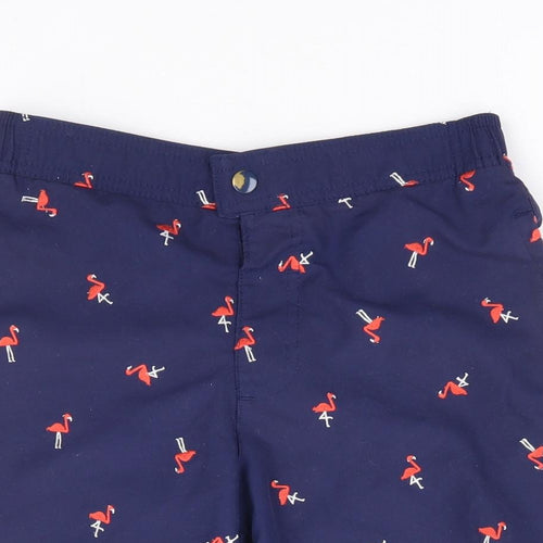 Marks and Spencer Boys Blue Geometric Polyester Sweat Shorts Size 10-11 Years Regular Snap - Flamingo