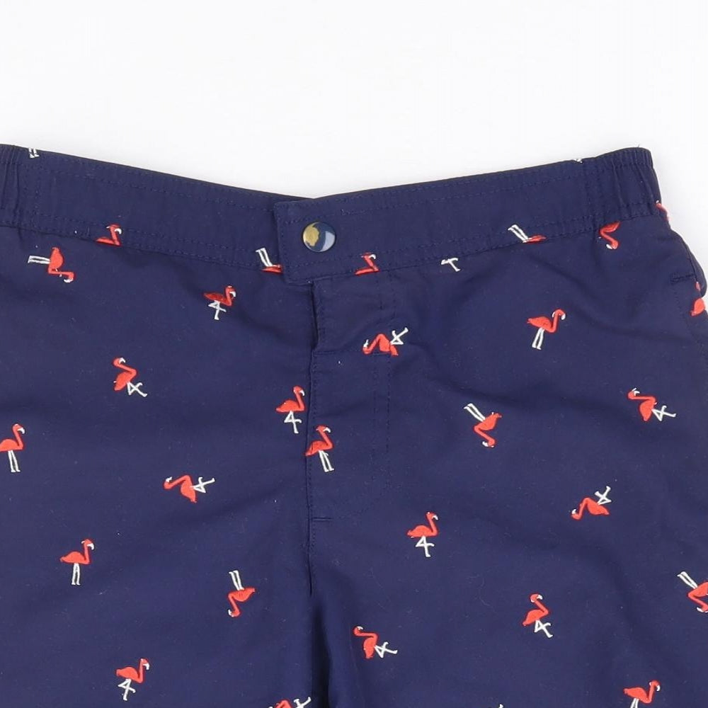 Marks and Spencer Boys Blue Geometric Polyester Sweat Shorts Size 10-11 Years Regular Snap - Flamingo