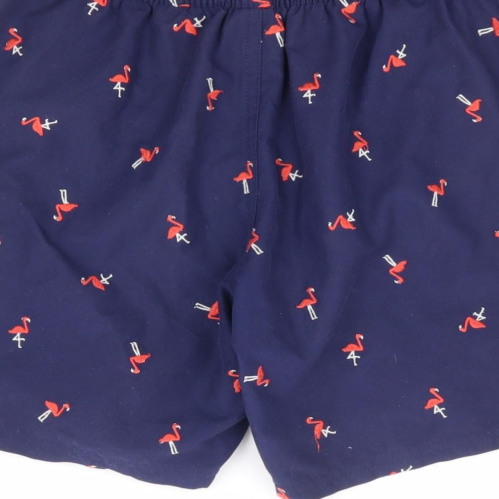 Marks and Spencer Boys Blue Geometric Polyester Sweat Shorts Size 10-11 Years Regular Snap - Flamingo