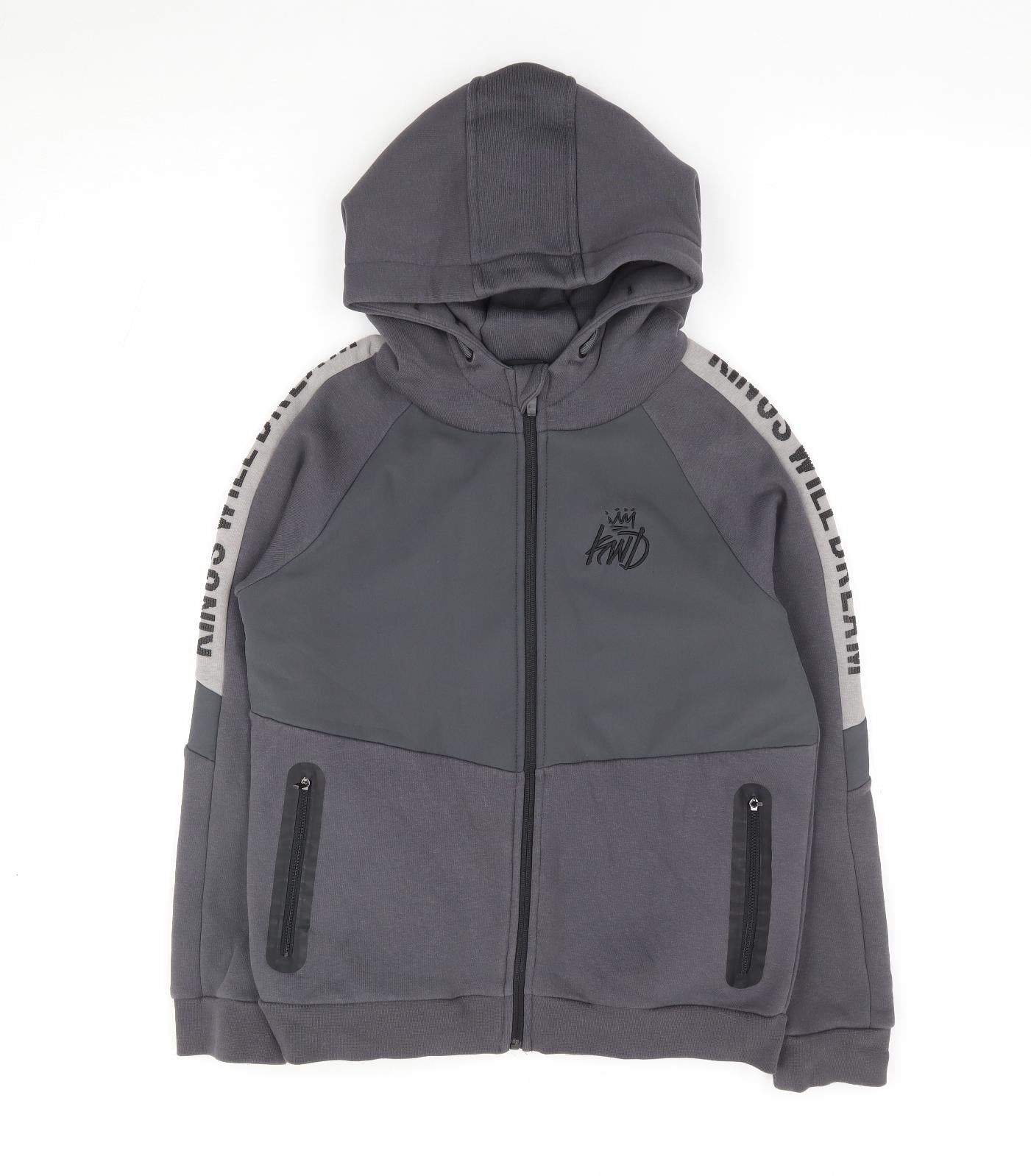 Kings Will Dream Boys Grey Cotton Full Zip Hoodie Size 10 Years Zip