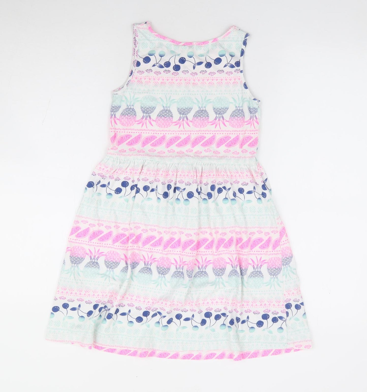 H&M Girls Multicoloured Geometric 100% Cotton Fit & Flare Size 8-9 Years Round Neck Pullover - Fruit Print