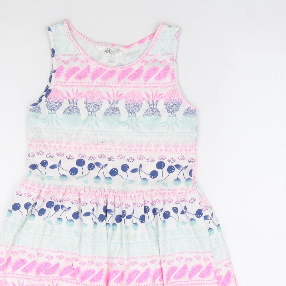 H&M Girls Multicoloured Geometric 100% Cotton Fit & Flare Size 8-9 Years Round Neck Pullover - Fruit Print