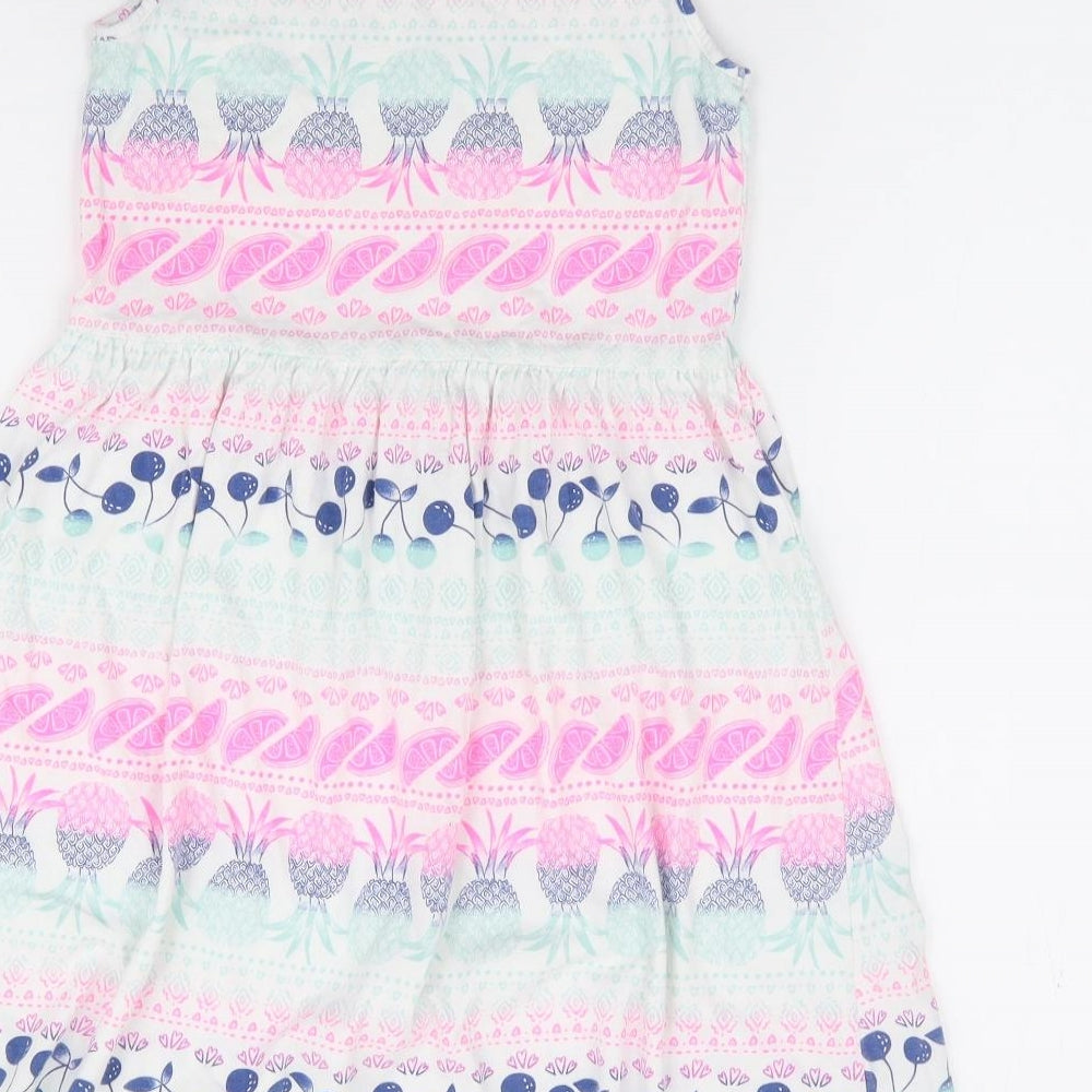 H&M Girls Multicoloured Geometric 100% Cotton Fit & Flare Size 8-9 Years Round Neck Pullover - Fruit Print