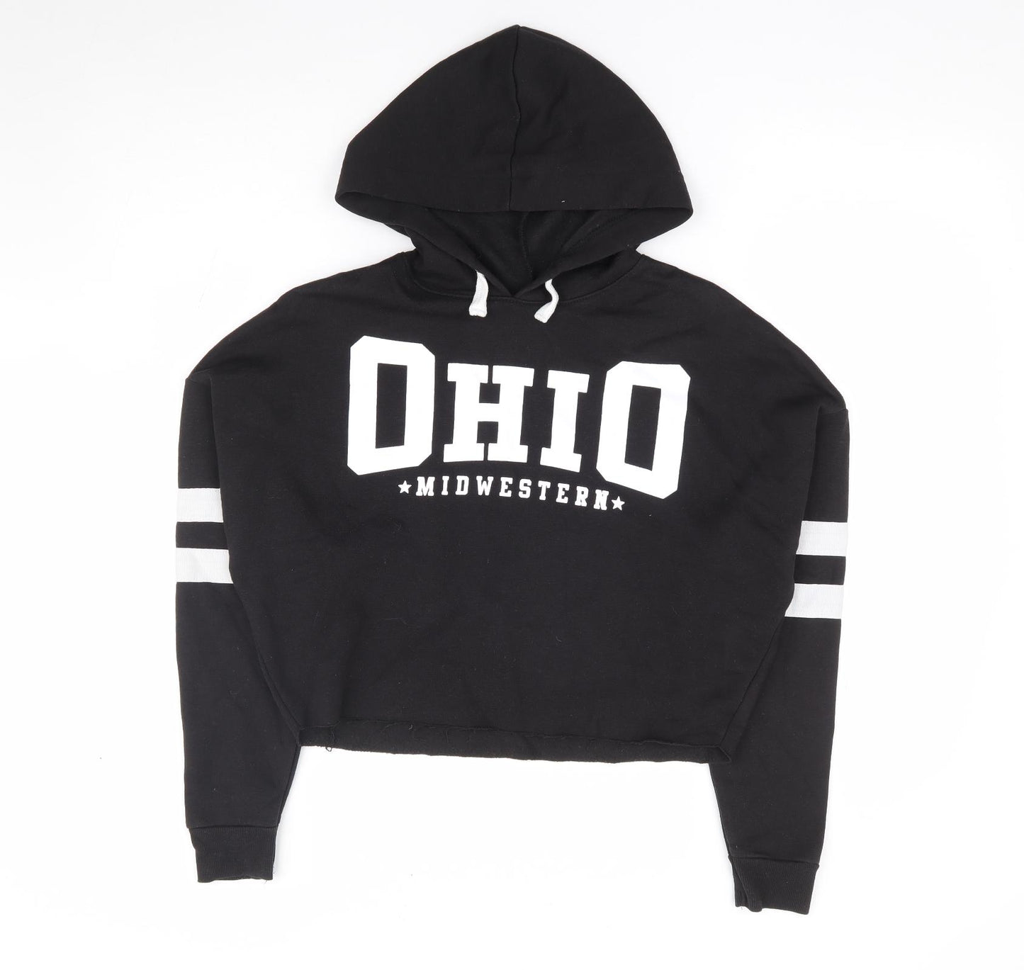 New Look Girls Black Polyester Pullover Hoodie Size 12-13 Years Pullover - Ohio Midwestern, Cropped