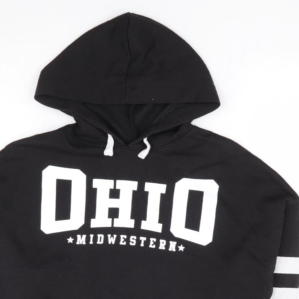 New Look Girls Black Polyester Pullover Hoodie Size 12-13 Years Pullover - Ohio Midwestern, Cropped