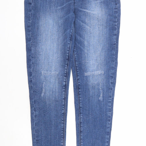 Matalan Girls Blue Cotton Skinny Jeans Size 13 Years Regular Zip - Distressed Denim