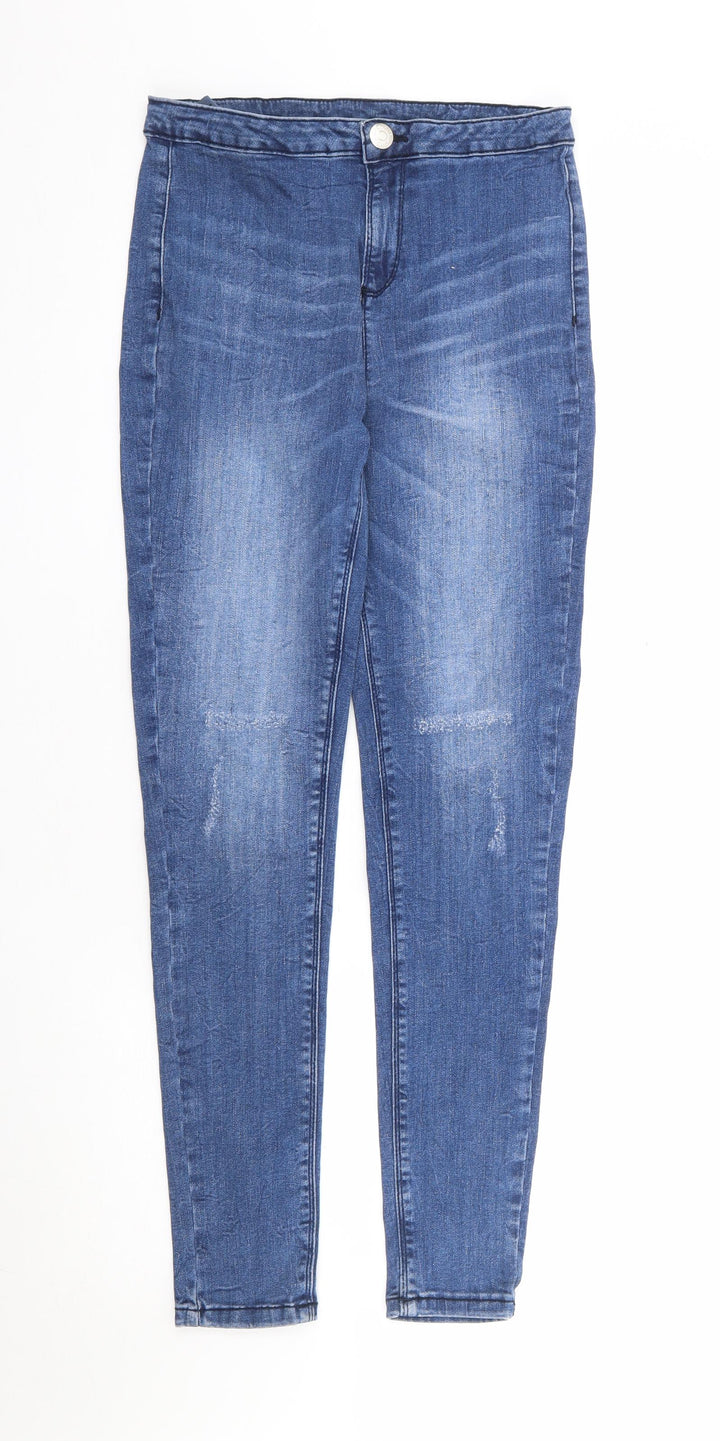Matalan Girls Blue Cotton Skinny Jeans Size 13 Years Regular Zip - Distressed Denim