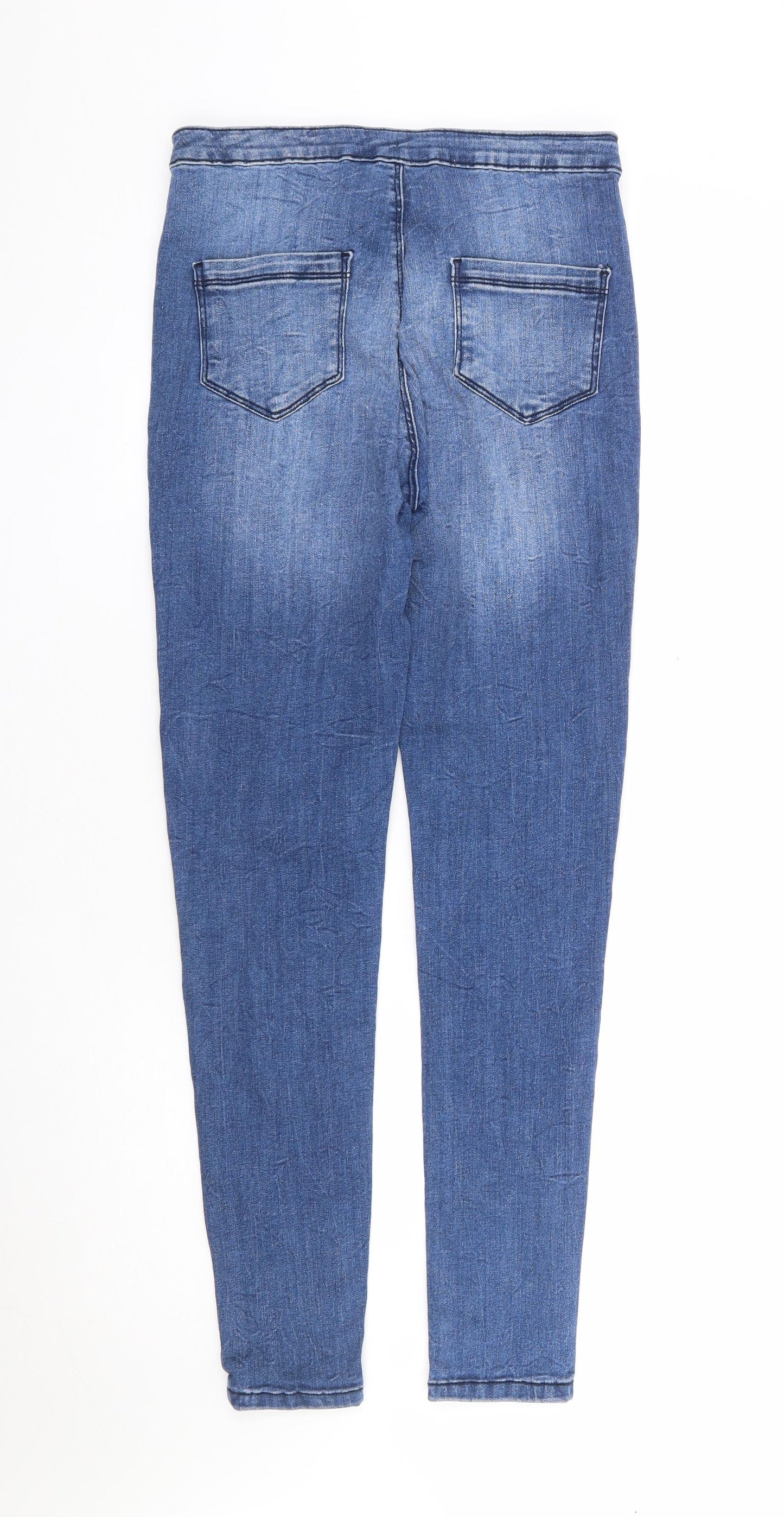 Matalan Girls Blue Cotton Skinny Jeans Size 13 Years Regular Zip - Distressed Denim