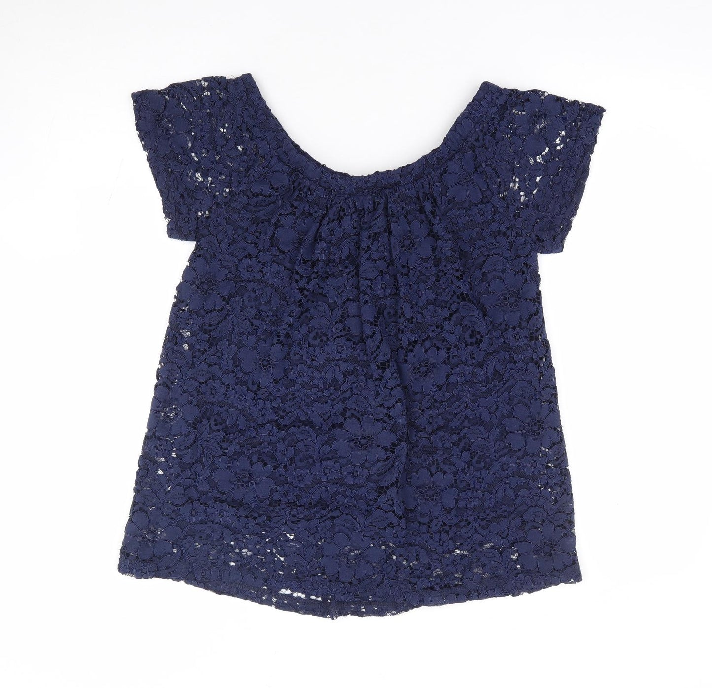 Peacocks Womens Blue Floral Nylon Jersey Blouse Size 10 Off the Shoulder - Bardot