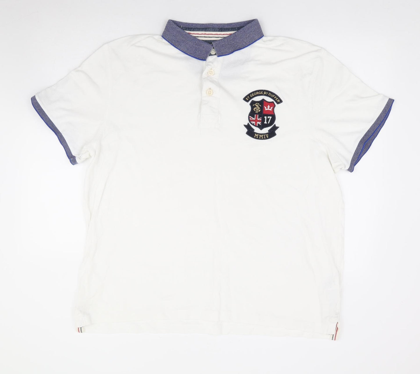 Duffer of St. George Mens White Cotton Polo Size XL Collared Pullover