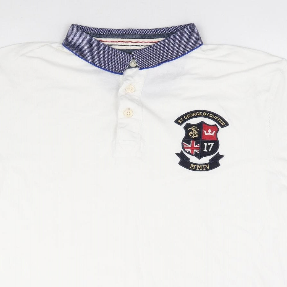 Duffer of St. George Mens White Cotton Polo Size XL Collared Pullover