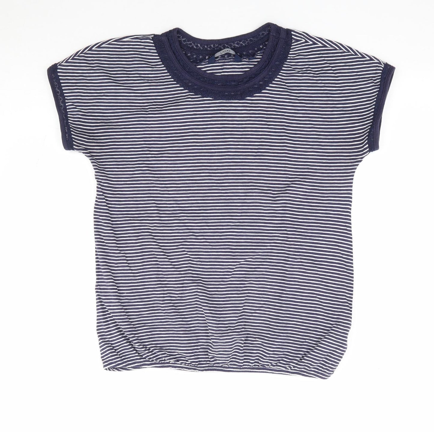 NEXT Womens Blue Striped 100% Cotton Jersey T-Shirt Size 10 Round Neck