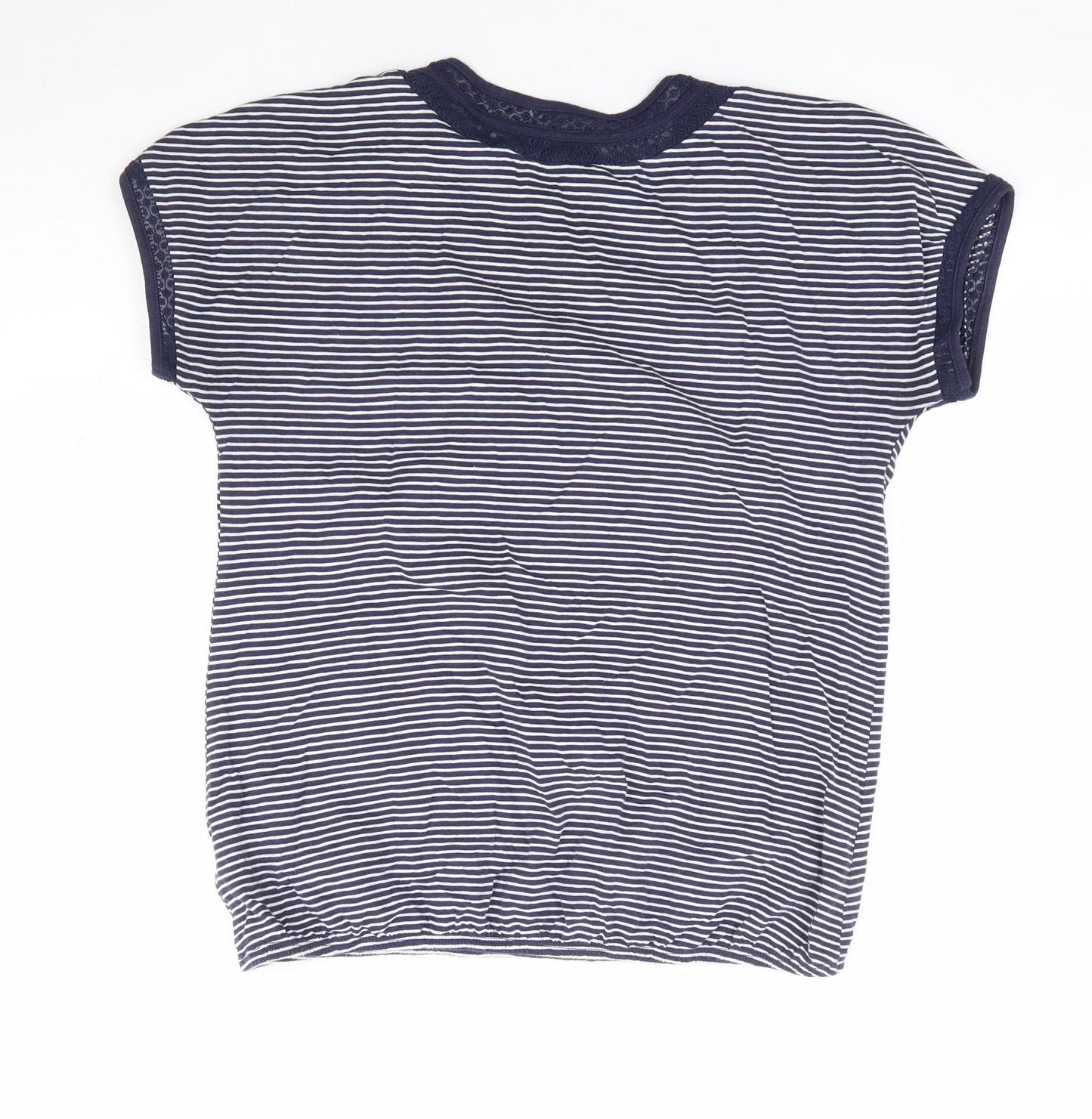 NEXT Womens Blue Striped 100% Cotton Jersey T-Shirt Size 10 Round Neck