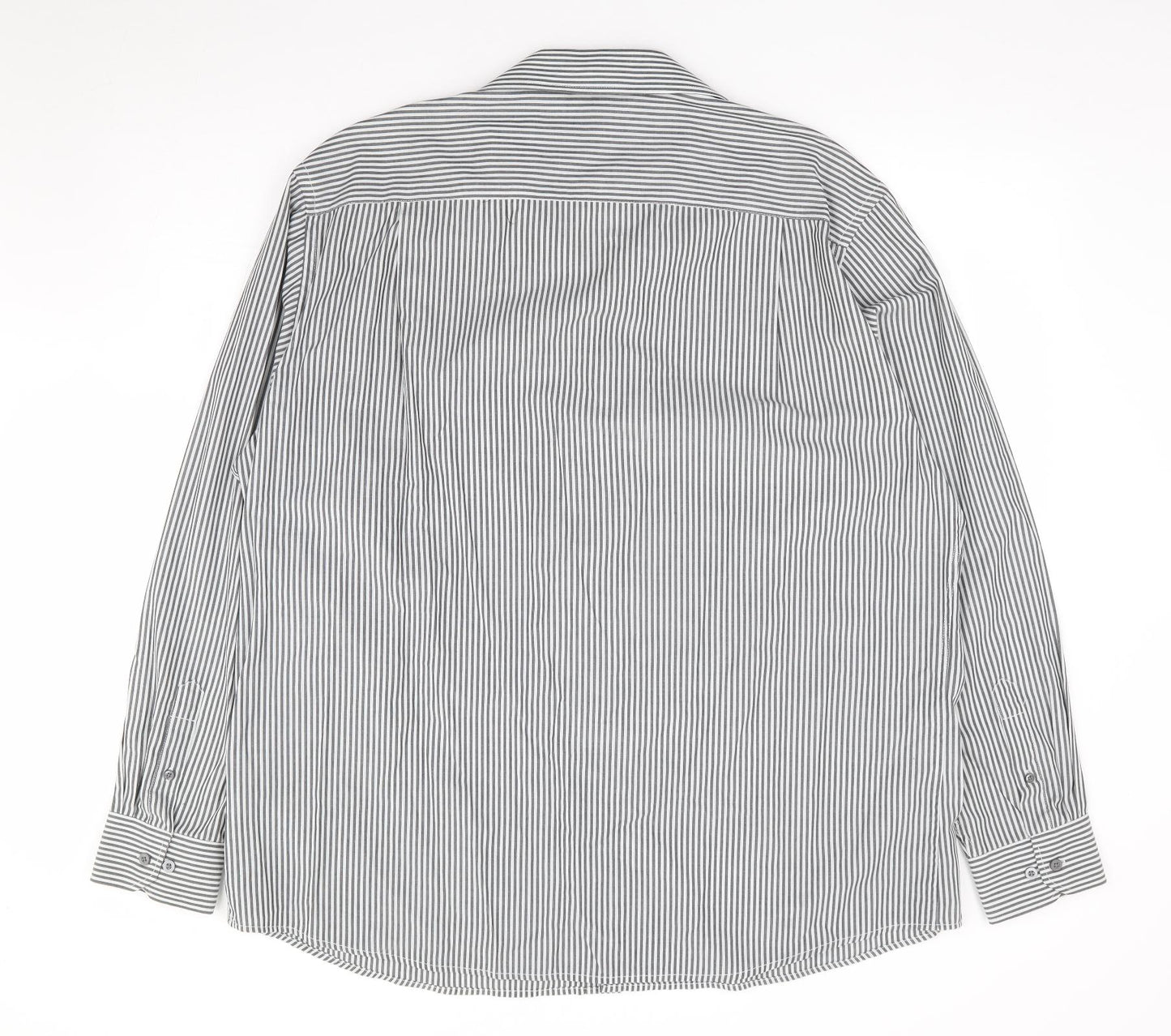 George Mens Black Striped Cotton Dress Shirt Size 18 Collared Button