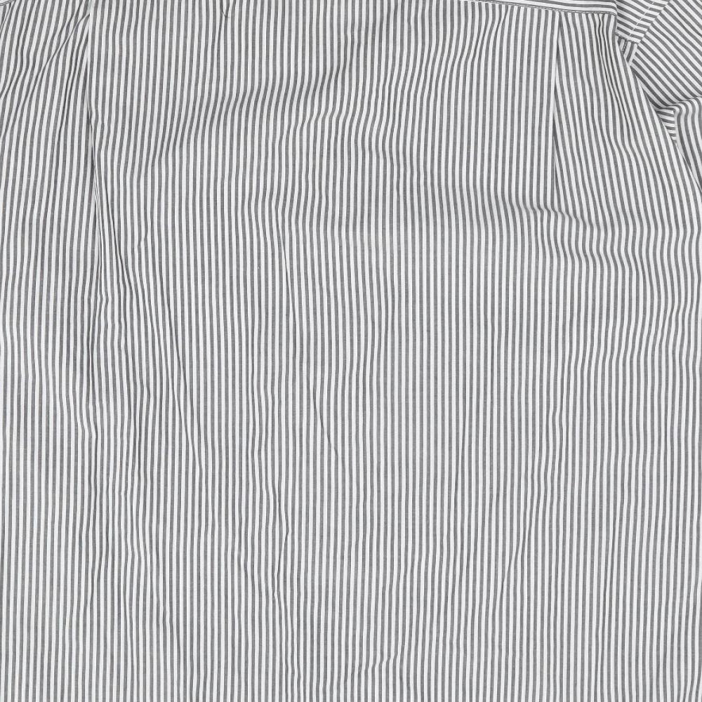 George Mens Black Striped Cotton Dress Shirt Size 18 Collared Button