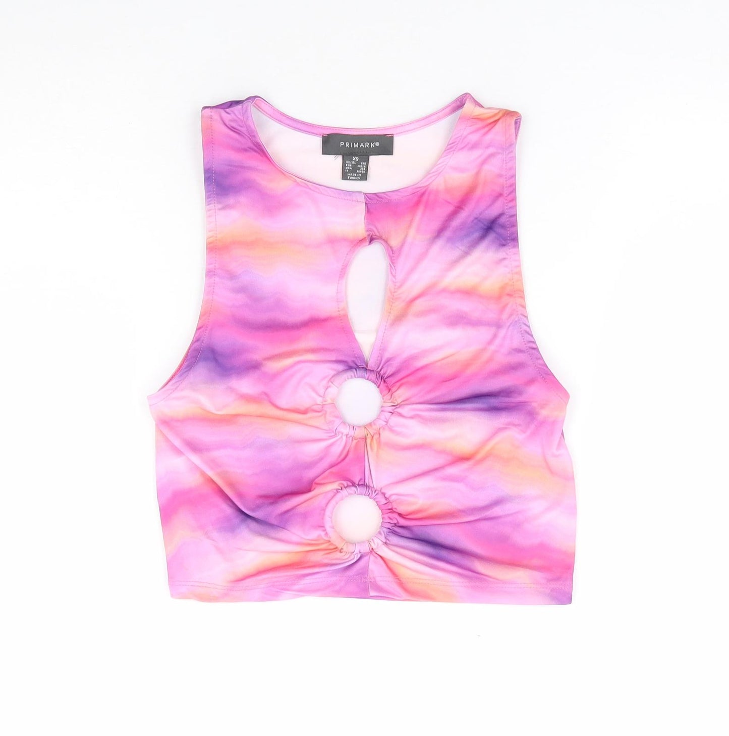 Primark Womens Multicoloured Geometric Polyester Cropped Tank Size 6 Round Neck - Tie Dye Cut Out