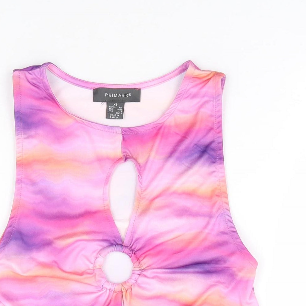 Primark Womens Multicoloured Geometric Polyester Cropped Tank Size 6 Round Neck - Tie Dye Cut Out
