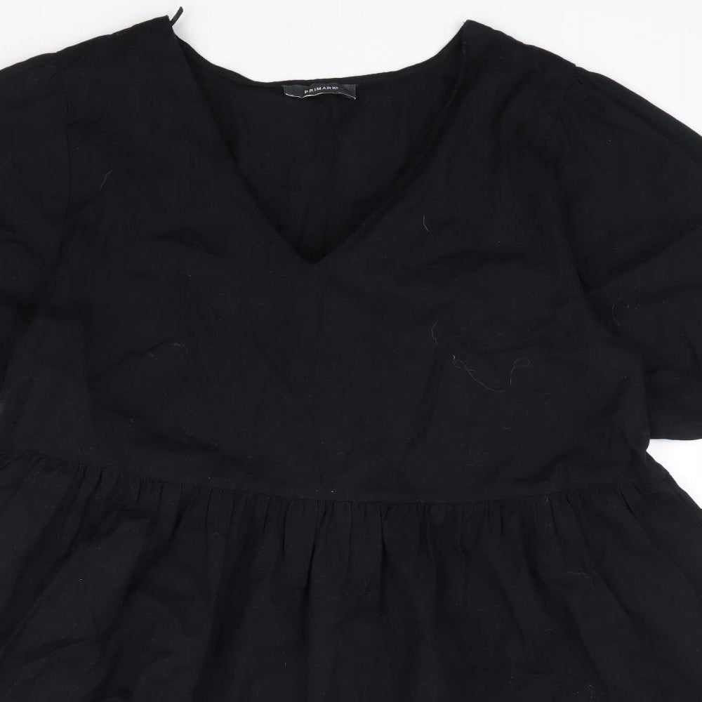 Primark Womens Black Cotton Fit & Flare Size 18 V-Neck Pullover