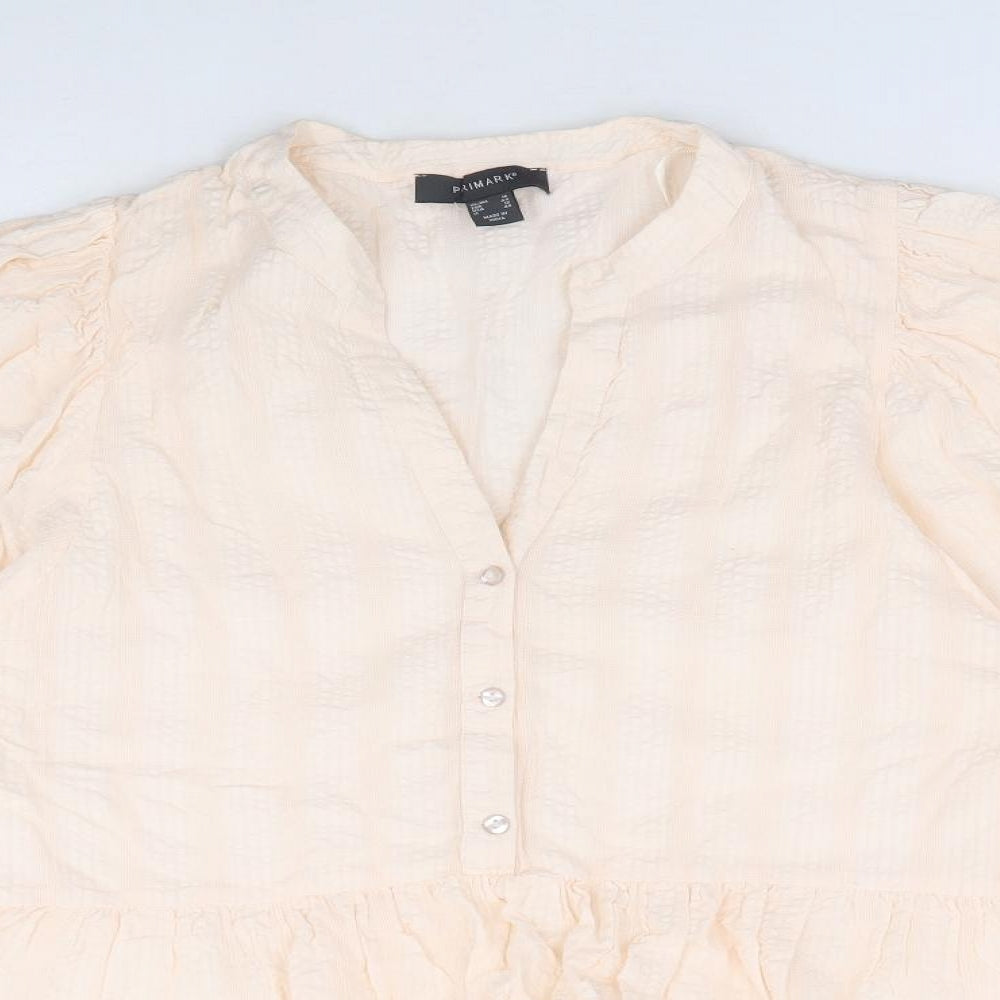 Primark Womens Pink 100% Cotton Jersey Blouse Size 16 V-Neck