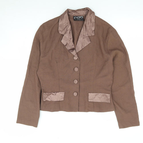 Ego Womens Brown Polyester Jacket Suit Jacket Size 12