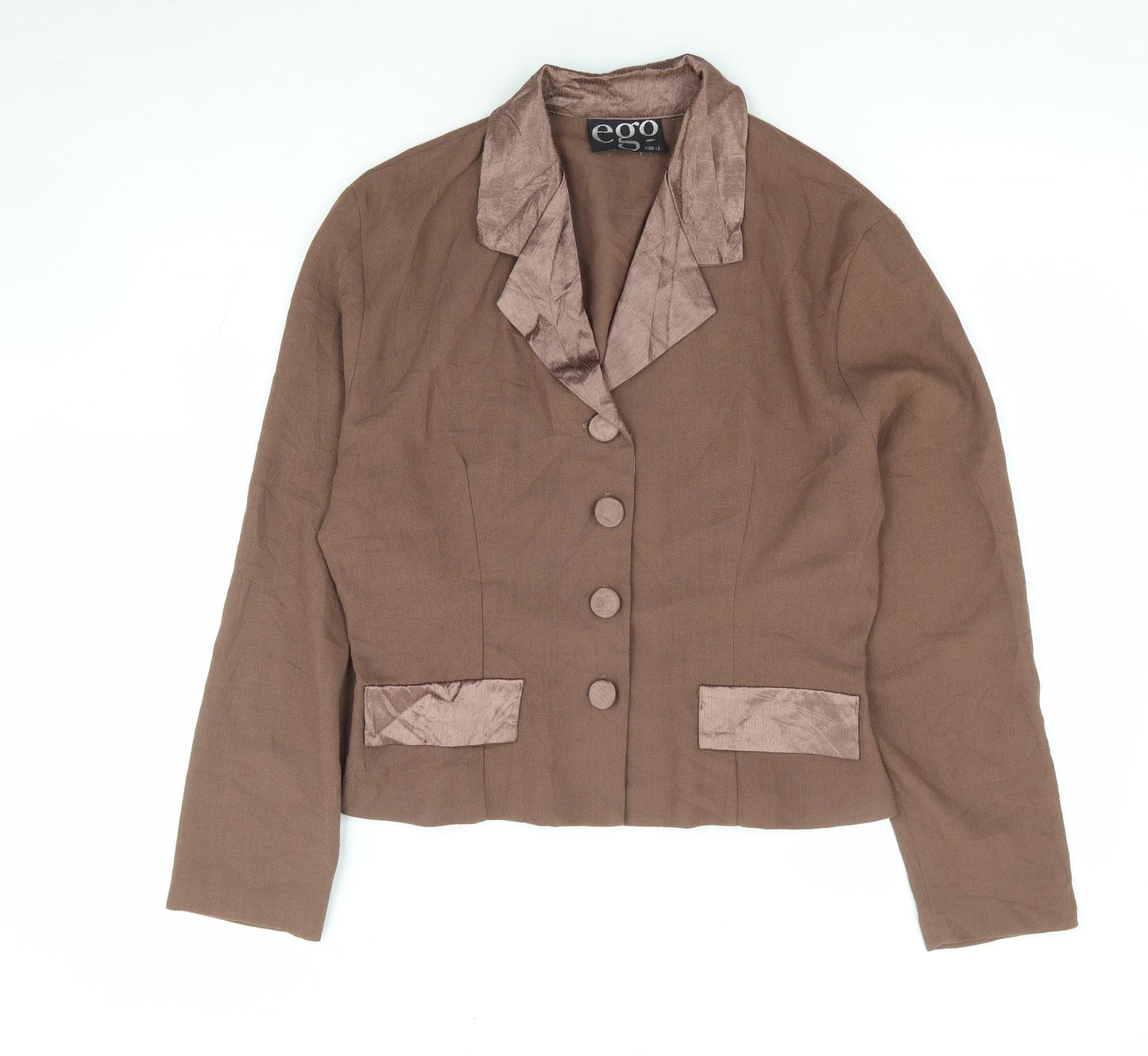Ego Womens Brown Polyester Jacket Suit Jacket Size 12