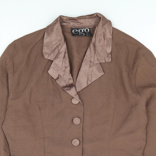 Ego Womens Brown Polyester Jacket Suit Jacket Size 12