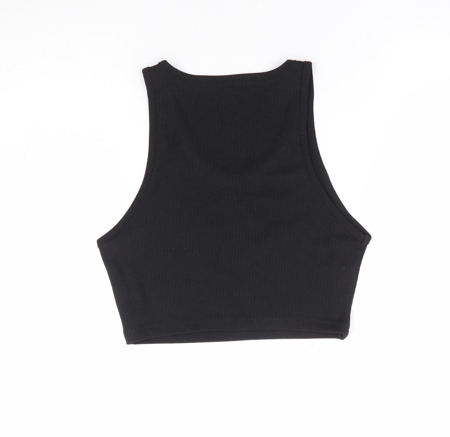 SheIn Womens Black Polyester Cropped Tank Size 10 Round Neck - Skull Butterfly Ribbed