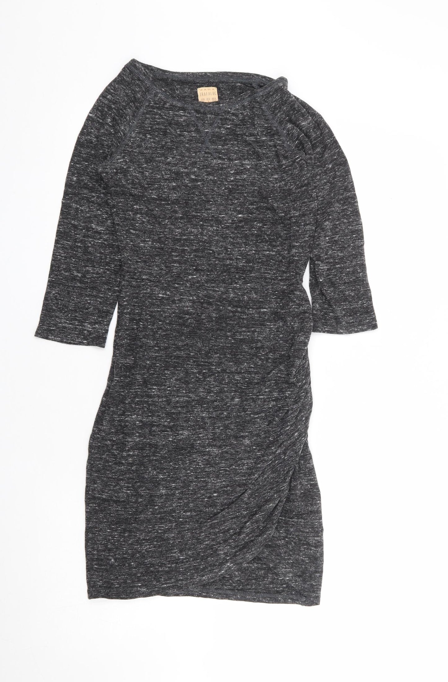 Zara Womens Grey Viscose Bodycon Size S Round Neck Pullover