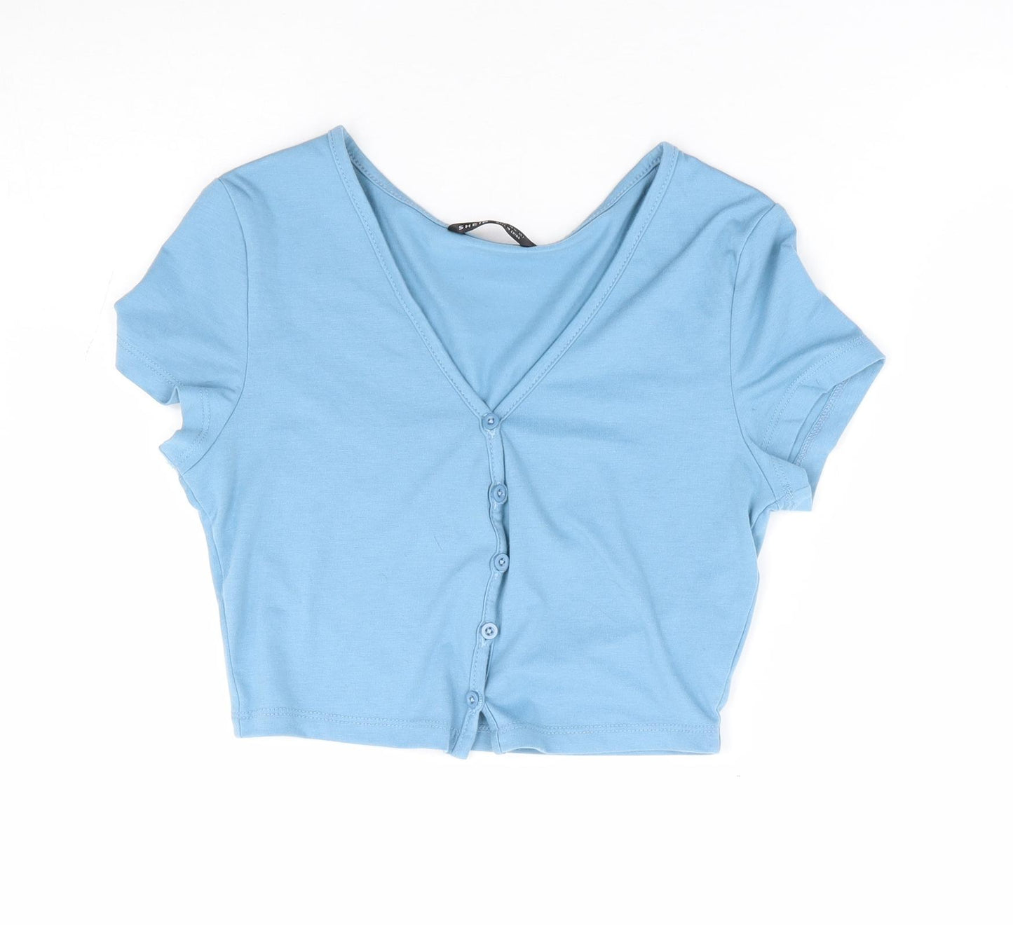 SheIn Womens Blue Polyester Cropped T-Shirt Size 6 V-Neck