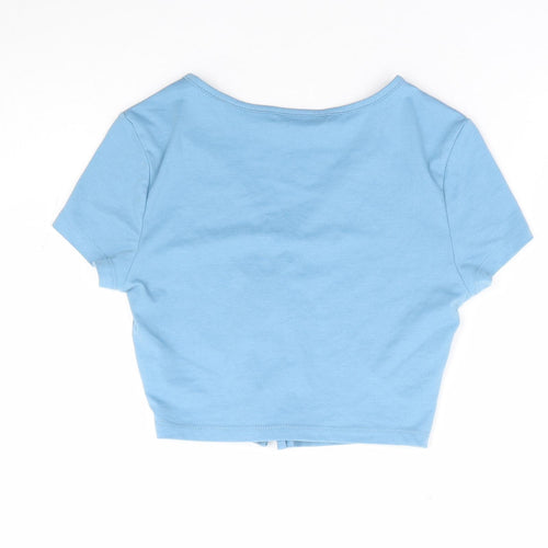 SheIn Womens Blue Polyester Cropped T-Shirt Size 6 V-Neck