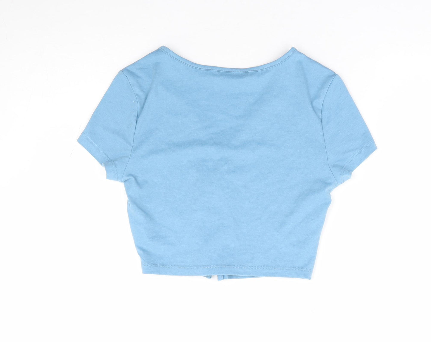 SheIn Womens Blue Polyester Cropped T-Shirt Size 6 V-Neck