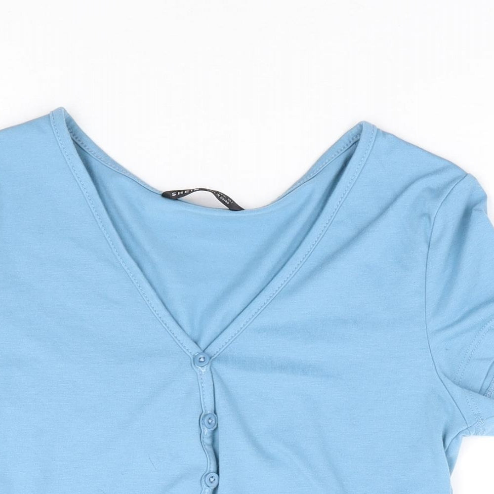 SheIn Womens Blue Polyester Cropped T-Shirt Size 6 V-Neck