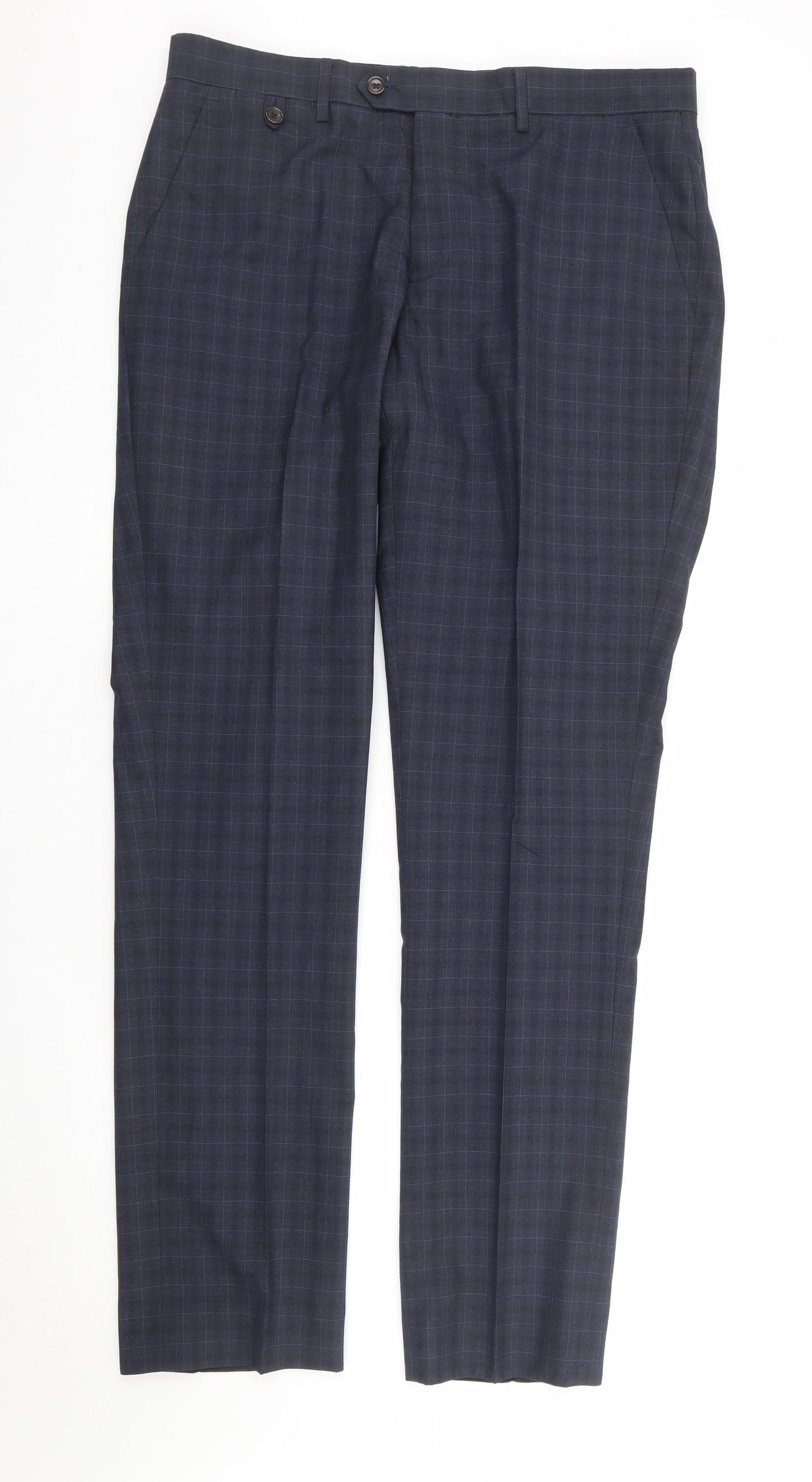 NEXT Mens Blue Plaid Polyester Dress Pants Trousers Size 34 in L33 in Regular Zip