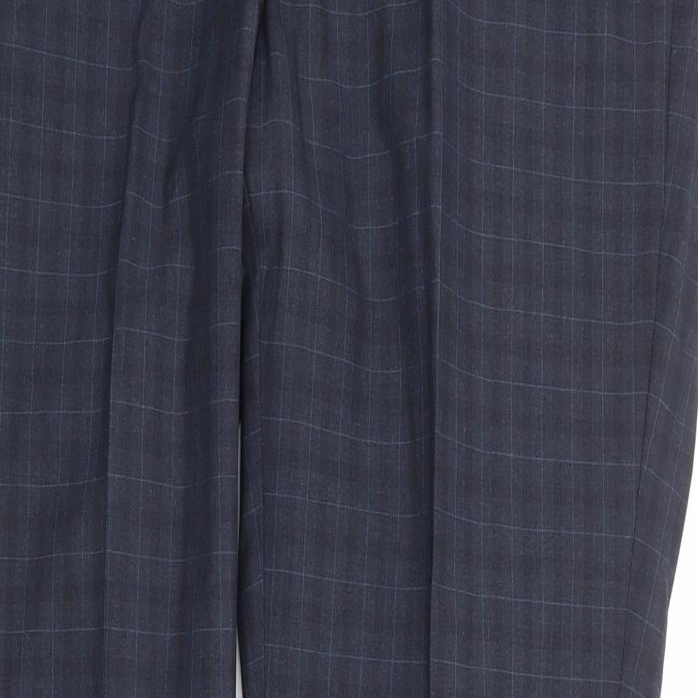 NEXT Mens Blue Plaid Polyester Dress Pants Trousers Size 34 in L33 in Regular Zip