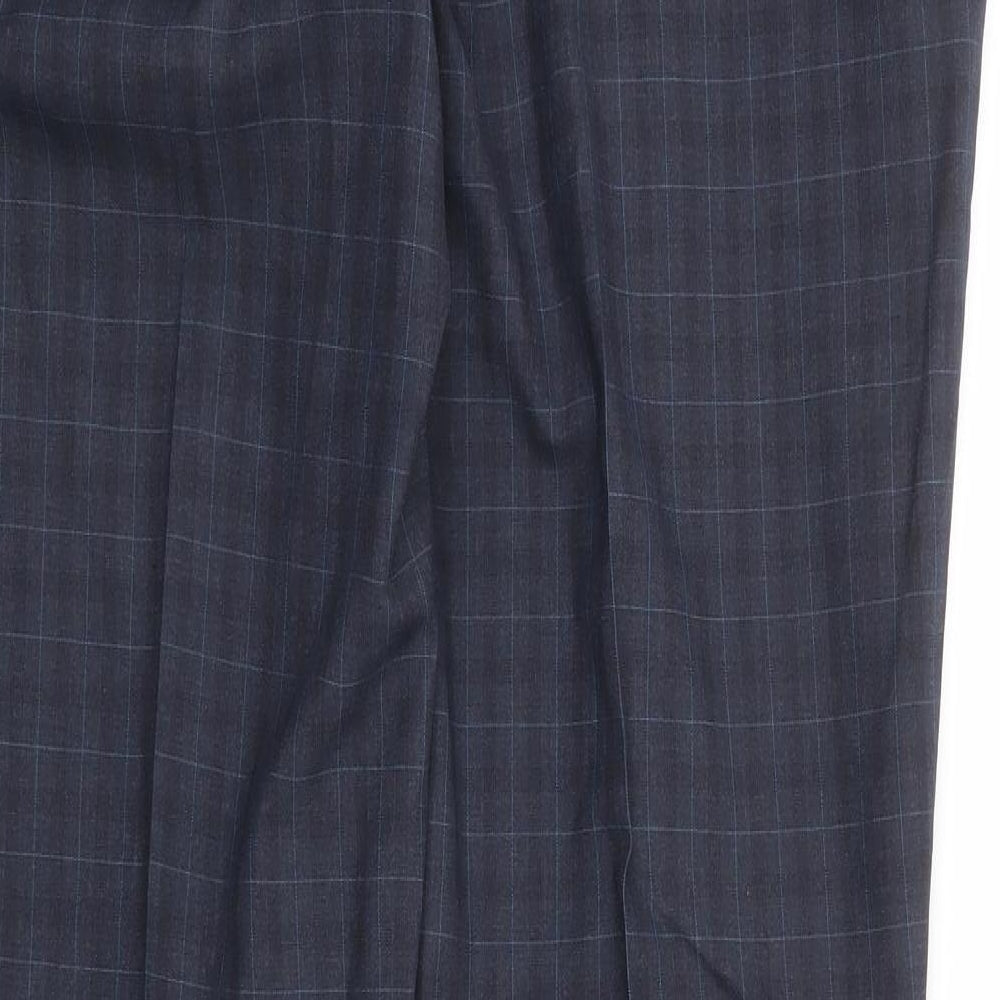 NEXT Mens Blue Plaid Polyester Dress Pants Trousers Size 34 in L33 in Regular Zip