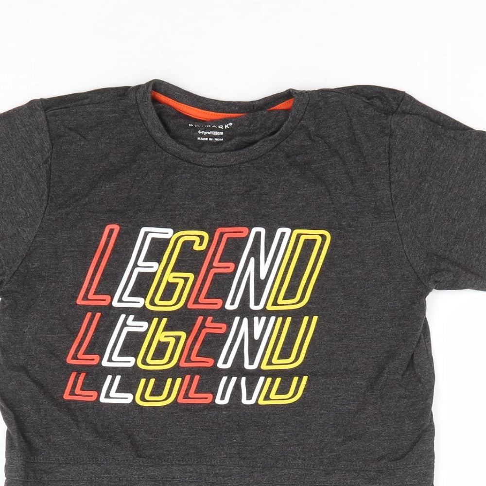 Primark Boys Grey Cotton Basic T-Shirt Size 6-7 Years Crew Neck Pullover - Legend