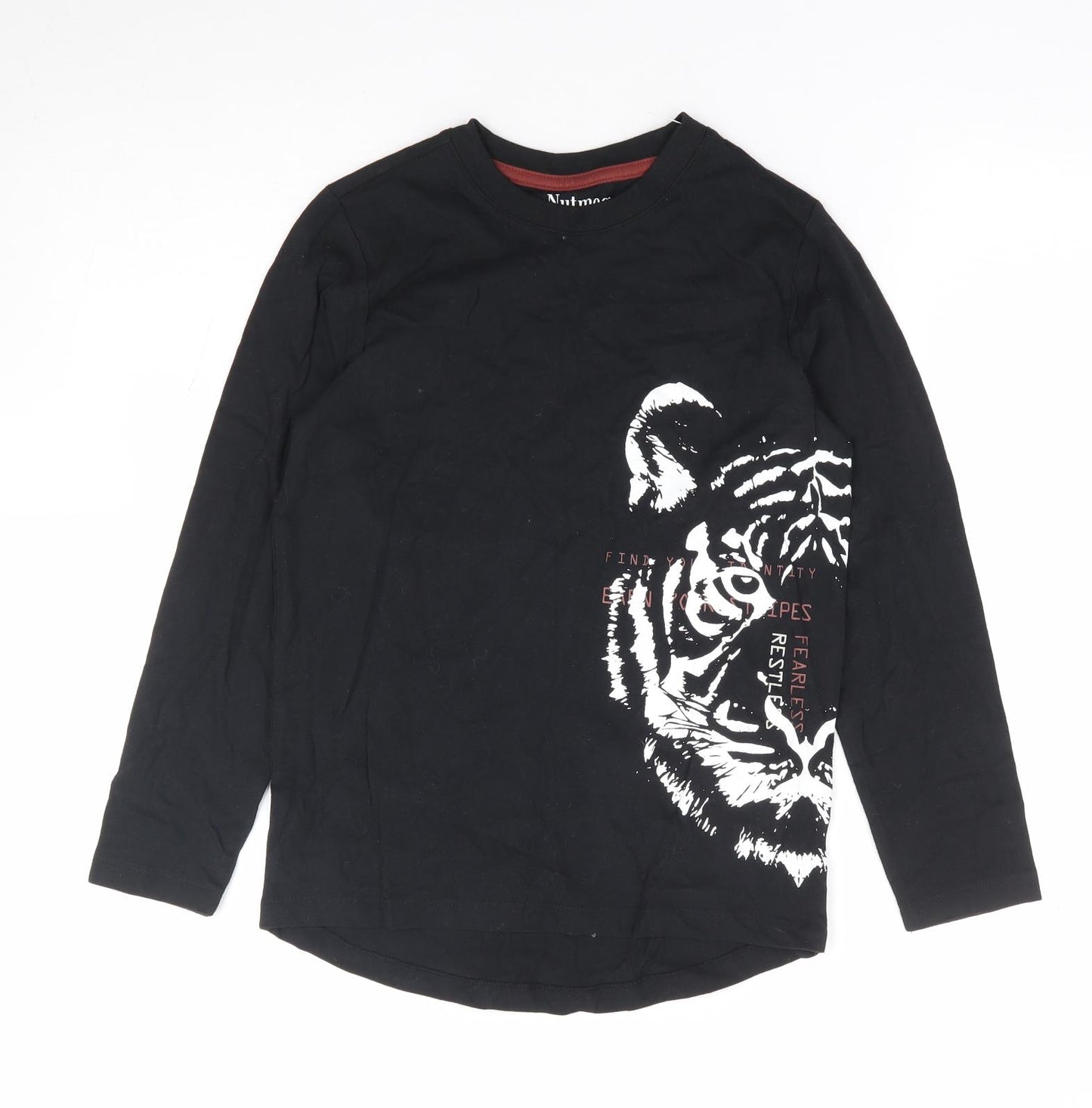 Nutmeg Boys Black 100% Cotton Jersey T-Shirt Size 10-11 Years Crew Neck Pullover - Tiger