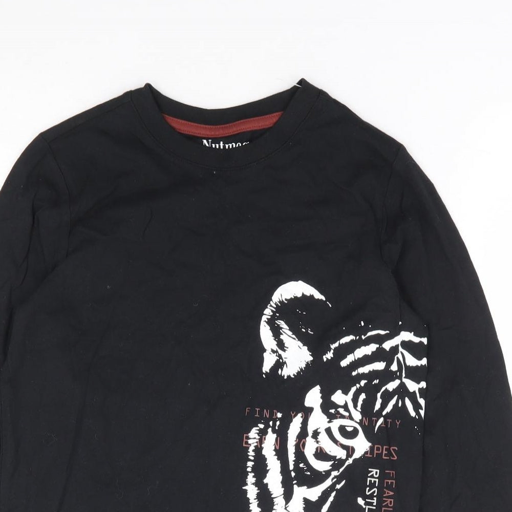 Nutmeg Boys Black 100% Cotton Jersey T-Shirt Size 10-11 Years Crew Neck Pullover - Tiger