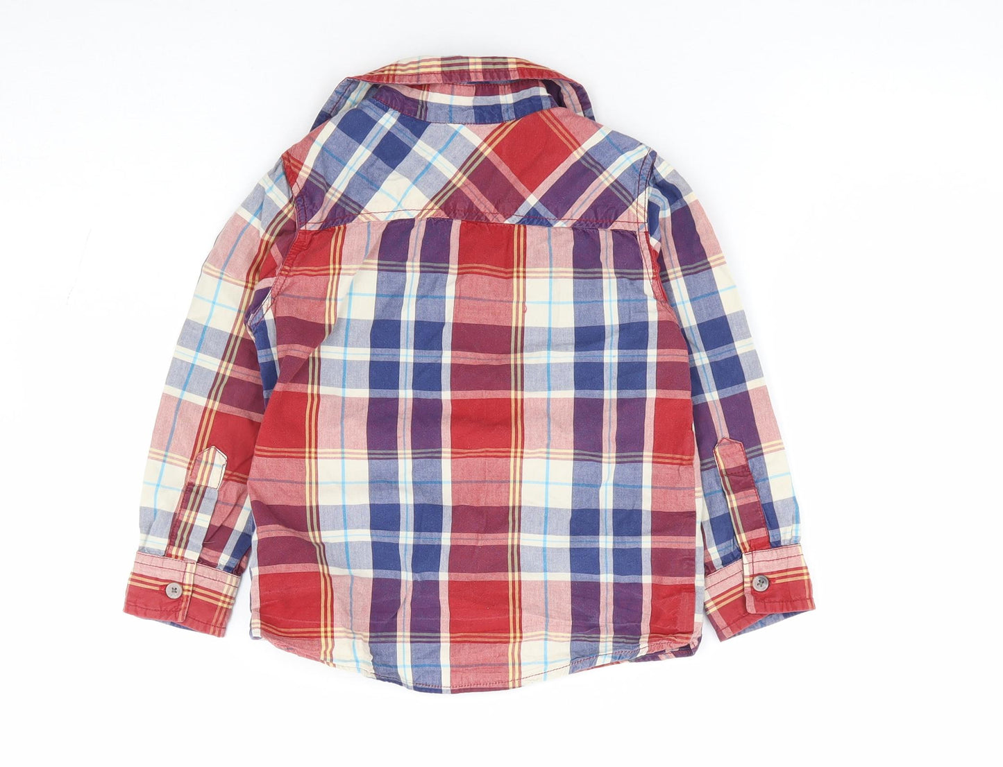 M&Co Boys Red Plaid 100% Cotton Jersey Button-Up Size 2-3 Years Collared Button