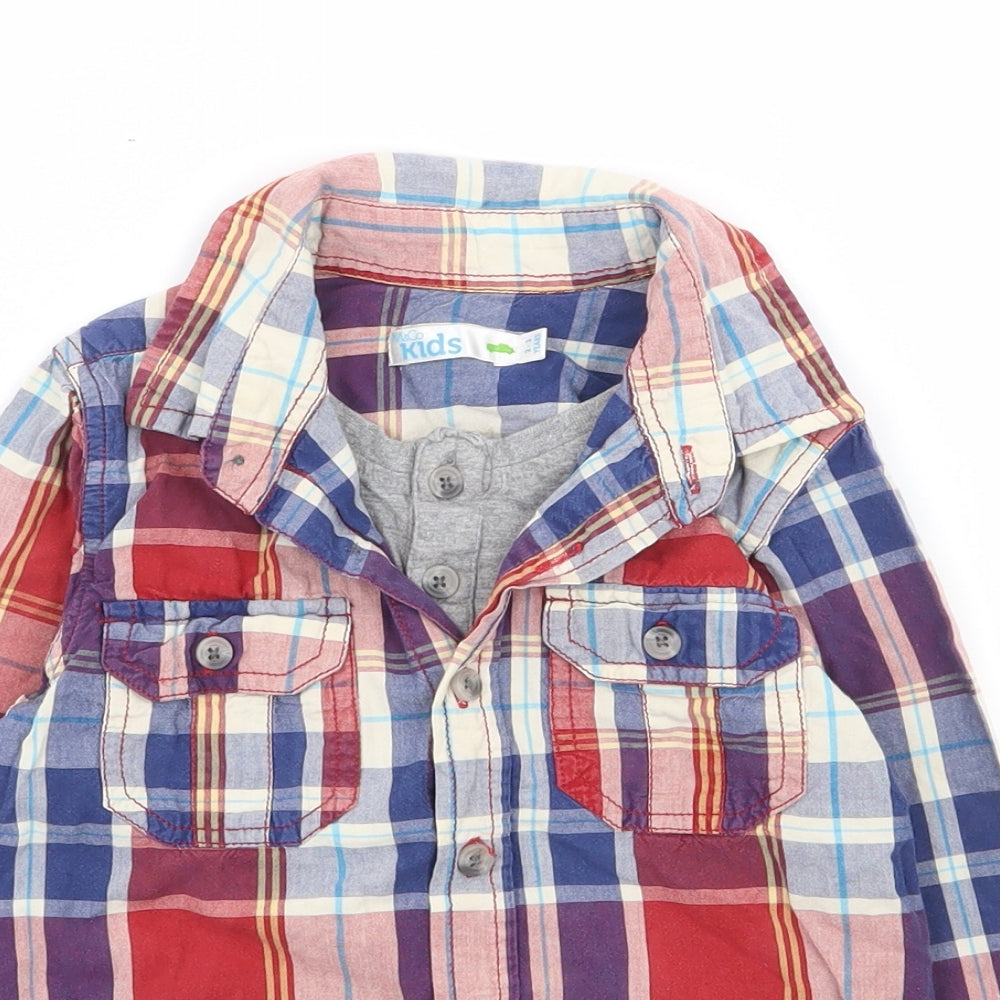 M&Co Boys Red Plaid 100% Cotton Jersey Button-Up Size 2-3 Years Collared Button