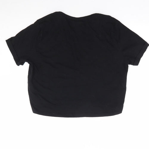 ASOS Womens Black 100% Cotton Cropped T-Shirt Size 8 Round Neck